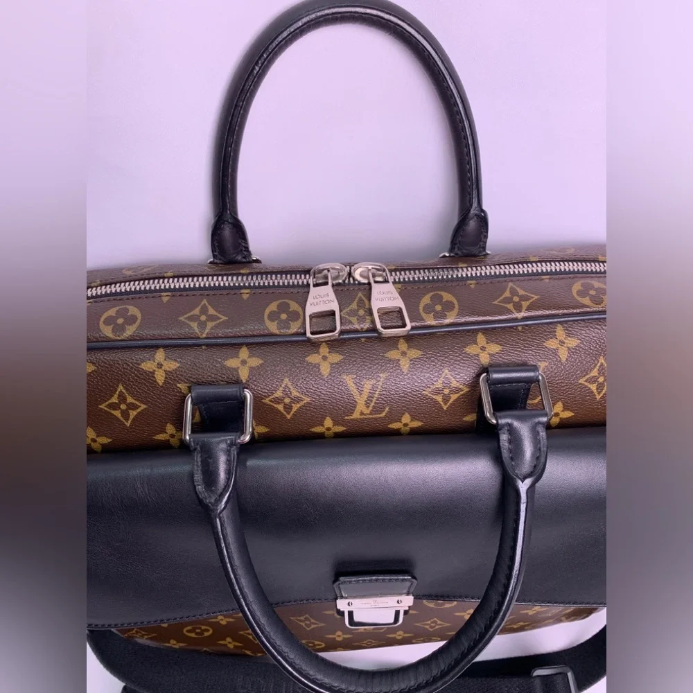 LOUIS VUITTON Monogram Macassar Soft Briefcase Silver Black